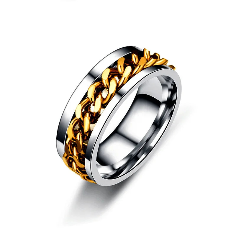 Spinner Chain Link Ring - Silver with Gold Chain