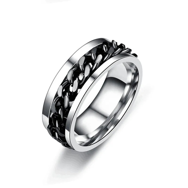Spinner Chain Link Ring - Silver with Black Chain
