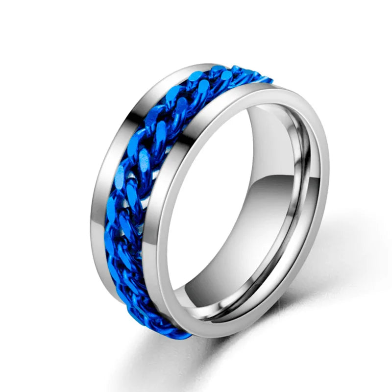 Spinner Chain Link Ring - Silver with Blue Chain